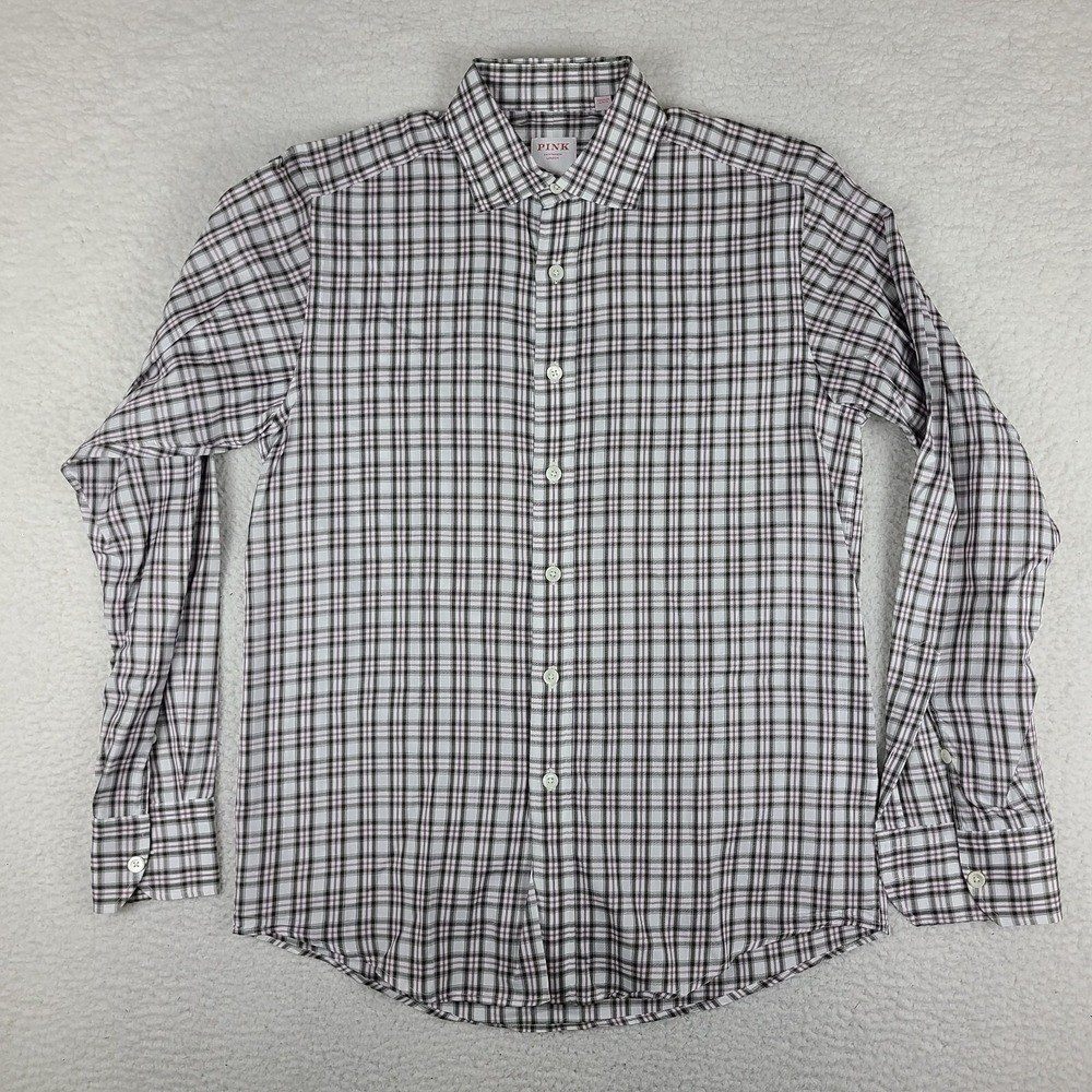 Thomas Pink Shirt Mens‎ Small Black Purple White Plaid Dress Button Up